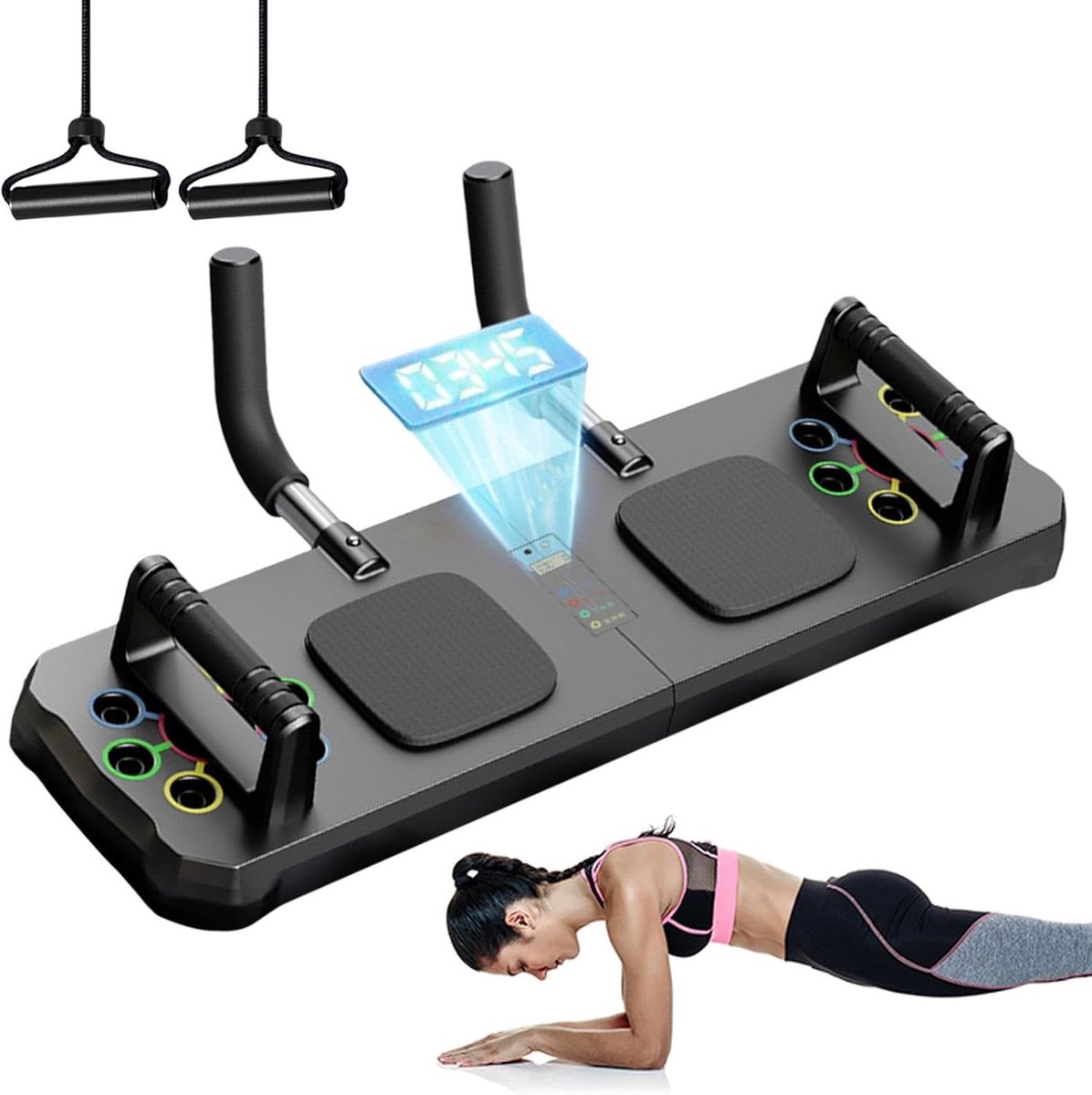 Pompplank - Trainingsplank - Thuis Fitness - Met Geïntegreerde Timer - 59x31x11cm - Zwart