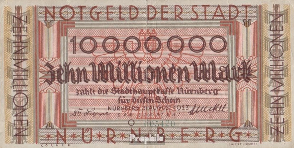 Geldstuk Verzameling - Historisch Biljet - Verzamelen Numismatiek - Inflatiegeld 1923 - 10 Miljoen Mark