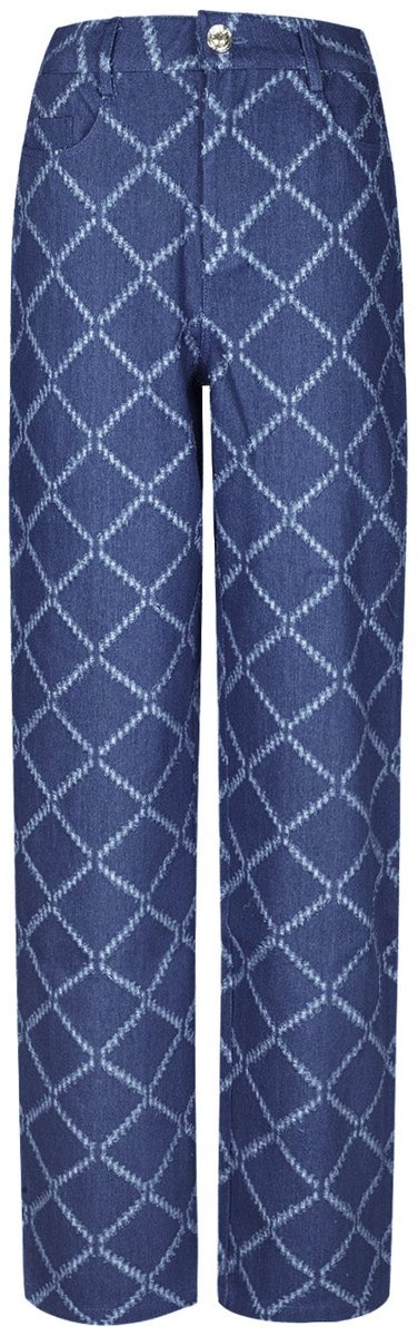 Elegante Cotton Woven Vrouwen Rechte Broek met Plaid Patroon - Blauw - Maat S