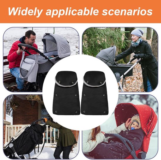 Kinderwagen Handmof - Fleece Wanten - Winterse Uitjes - Waterdicht Winddicht - Ca 20 x 30 cm - Zwart — afbeelding 4