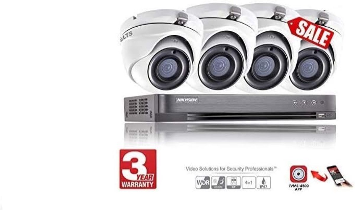 Bewakingssysteem Kit - CCTV Systeem - Huis Beveiligen - 5MP Resolutie Nachtzicht - 4 Kanalen 20 Meter - Wit