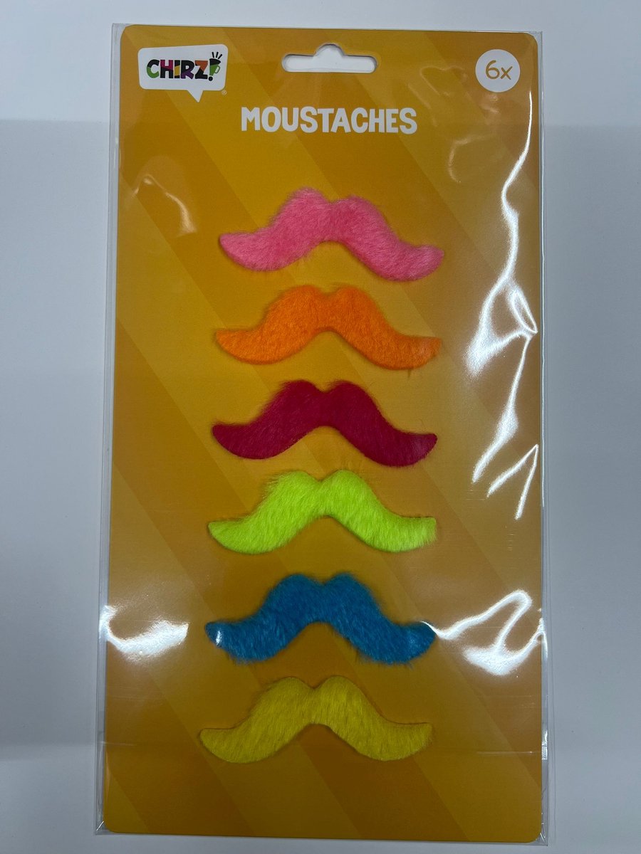 Nepsnorren - 6 Stuks - roze oranje rood groen blauw geel en vormen - Nep snor - Fake Moustache - Plaksnor - Zelfklevend - Carnaval - Verkleedsnor - Valse Snor - Nep Snorren - Fake Snor