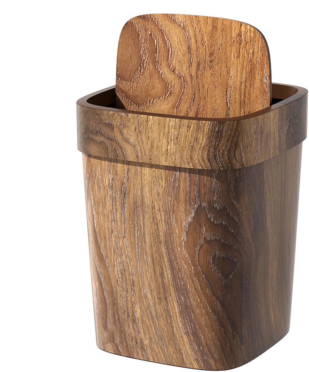 Prullenbak Hout - Vuilnisemmer Keuken - Afval Scheiden - Geurdicht Deksel - 22 x 27 cm - Bruin