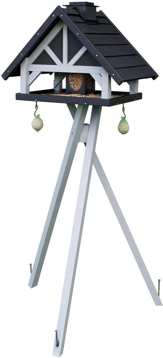 Vogelhuis Villa - Vogelhuisje met silo - Tuin decoratie - Inclusief voersilo - 75x64x147 cm - Bruin
