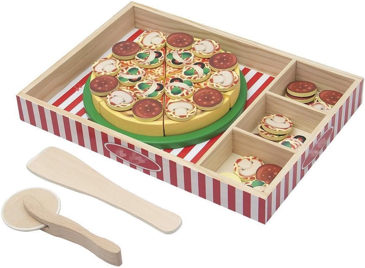 Houten Pizza Keukenset - Speelgoed Organiseren - Kinderen Spelenderwijs - Inclusief Opbergdoos - 34 x 232 x 4 cm