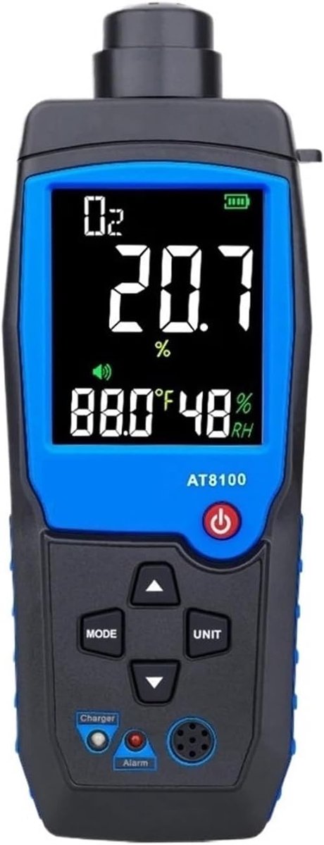 Zuurstofmeter Gasdetector - Luchtkwaliteit Sensor - Veiligheid Meten - Dubbele Alarm Functie - 10mm Compact Formaat - Zwart Blauw