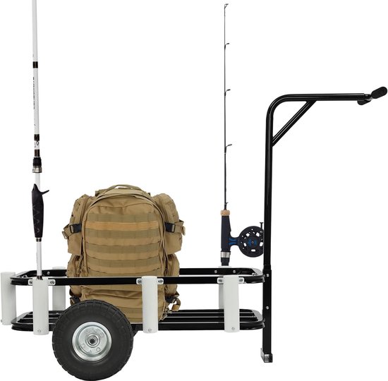 Bolderkar Viswagen - Outdoor transportkar - Vis en kampeer - 7 hengelhouders - 90 kg draagvermogen - Zwart van Bolderkar — afbeelding 5
