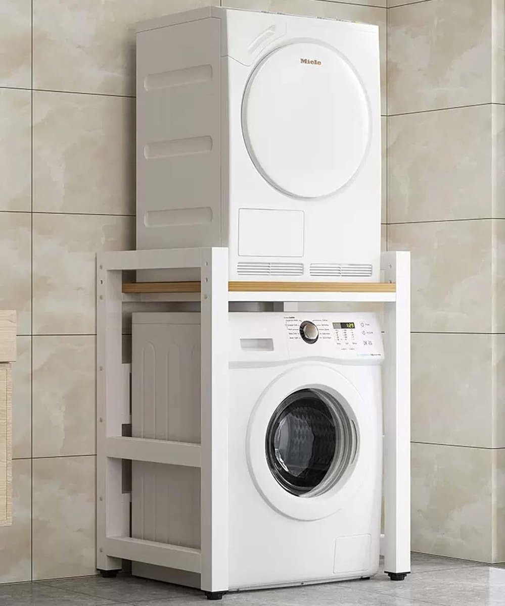 Wasmachinekast - Opbergunit - Ruimte Besparen - Stabiele Constructie - 75x65x105cm - Wit