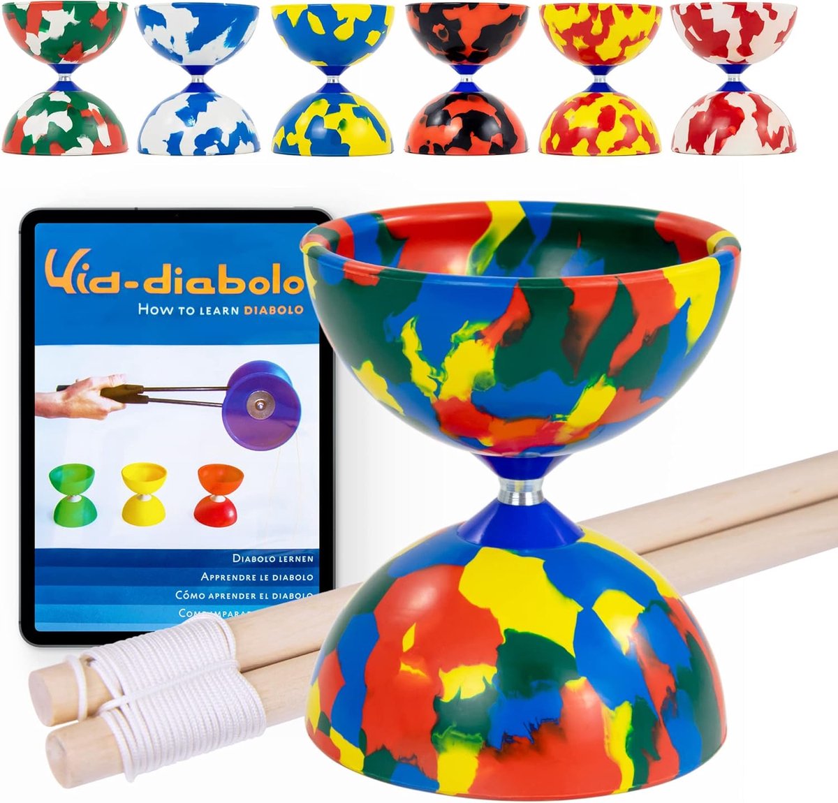 Jongleerset Diabolo - Jongleer Speelgoed - Hand-oog Coördinatie - Vaste As met Brede Opening - Medium 10x11.5x10cm - Veelkleurig