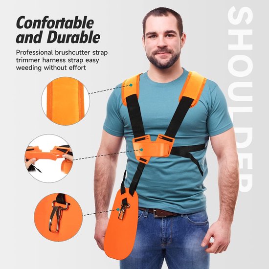 Schouder trimmer - Draagband bosmaaier - Tuinonderhoud - Dubbele schouderriem - 120 cm lengte - Oranje — afbeelding 5