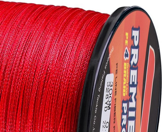 Gevlochten Vislijn - PE Visdraad - Zeevissen Vissen - 4 Strengen Sterk - 300m 50LB - Rood — afbeelding 5