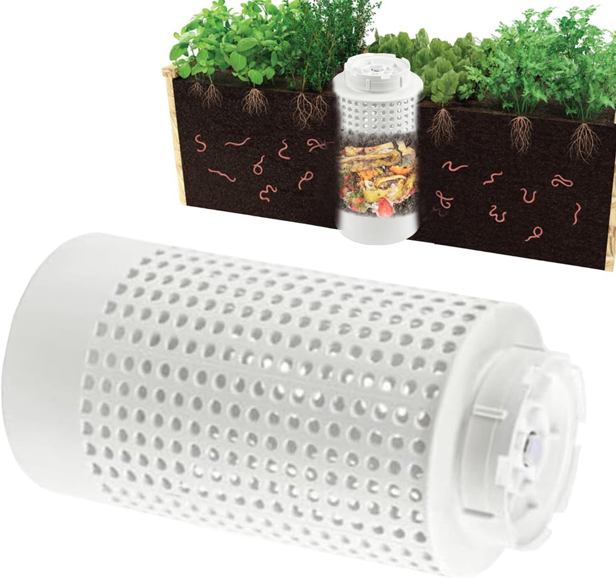 Wormenbak Tuin - Compost Systeem - Bodem Verrijking - Ruimtebesparend Ontwerp - 30x16 cm - Wit