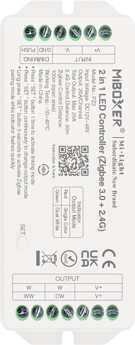 MiBoxer PZ2 ledcontroller - 2-in-1 - Zigbee 3.0 en 2,4 GHz RF