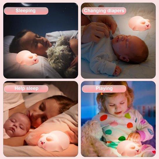 PolkaHome® Varken Nachtlampje Kinderen - Siliconen LED Nachtlamp Oplaadbaar & Dimbaar - Touch Bediening - Kawaii Kinderlamp voor Kinderkamer & Babykamer van Merkloos — afbeelding 5