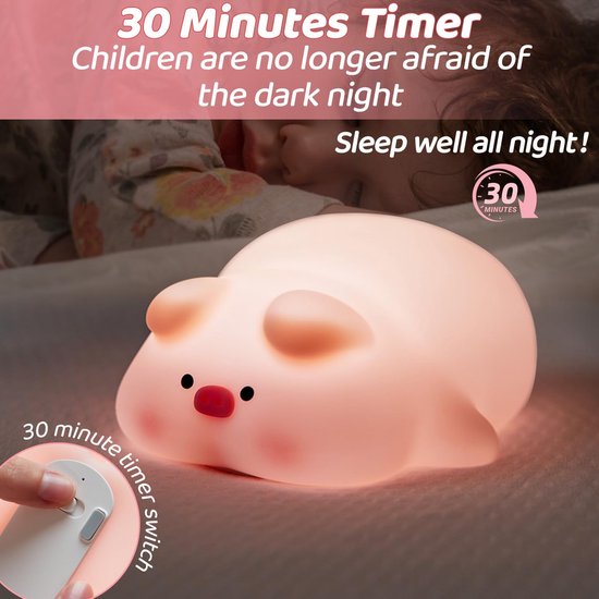 PolkaHome® Varken Nachtlampje Kinderen - Siliconen LED Nachtlamp Oplaadbaar & Dimbaar - Touch Bediening - Kawaii Kinderlamp voor Kinderkamer & Babykamer van Merkloos — afbeelding 4