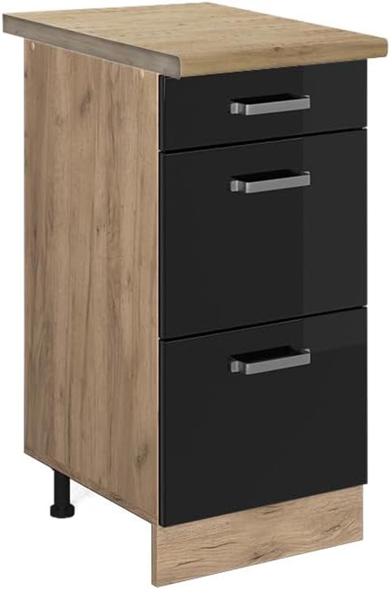 Keukenonderkast met laden - Ladekast keuken - Keukenopslag - Hoogglans afwerking - 40 cm b