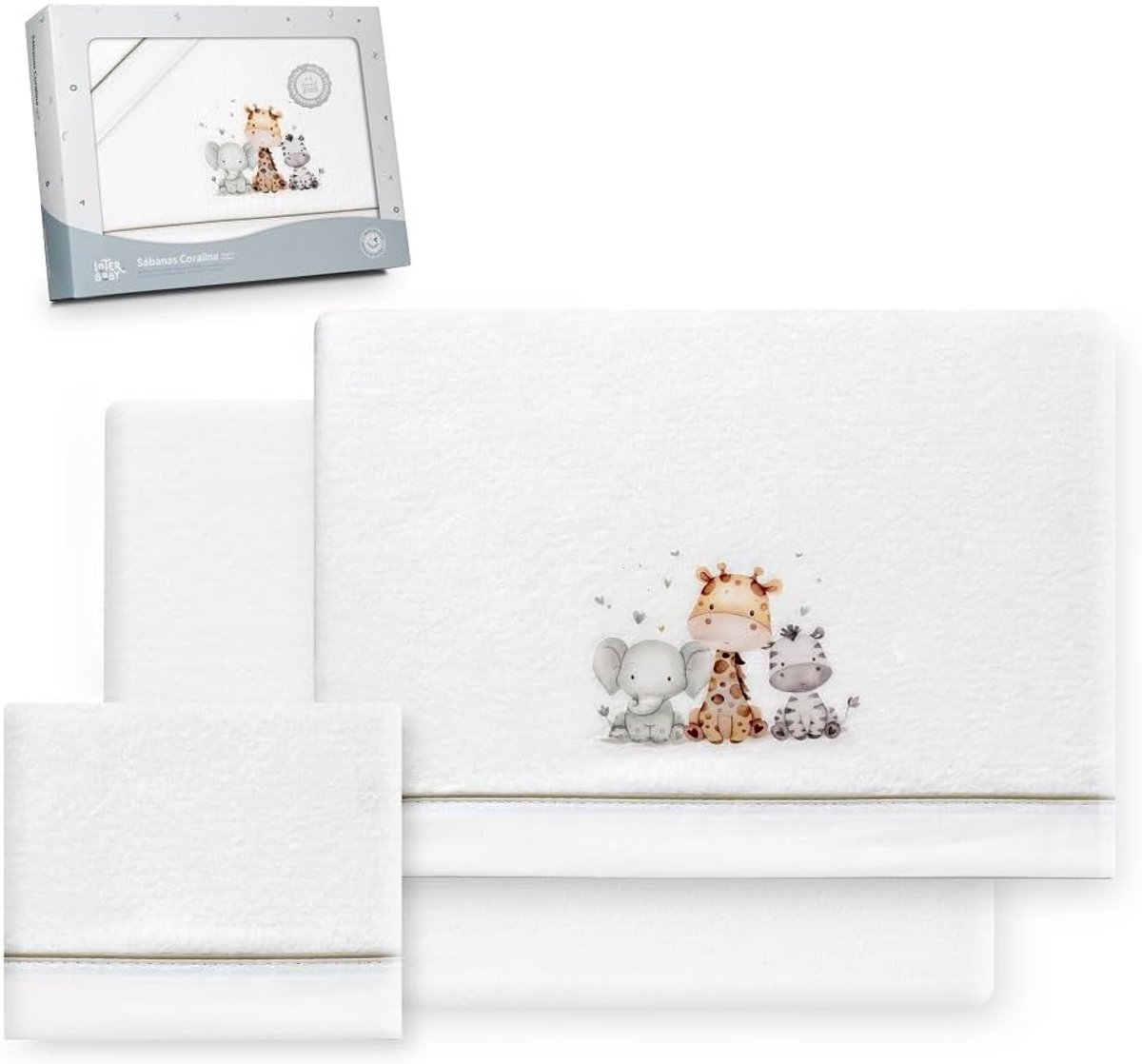 Beddengoedset Kinderbed - Ledikant Laken Set - Warm Slapen - Zachte Coralina Stof - 60x120 cm - Wit Groen