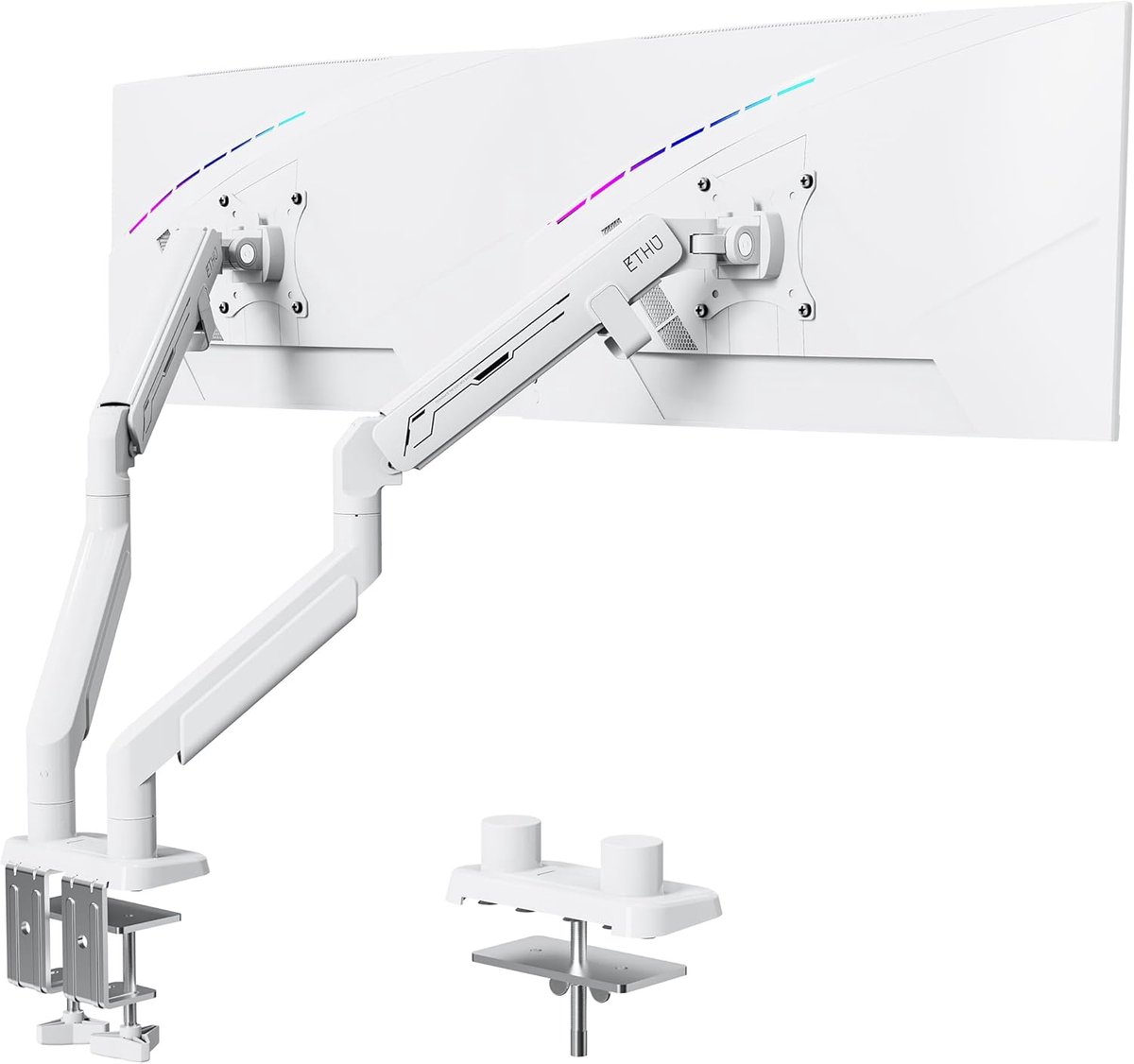 Dubbele Monitor Arm - Bureau Steun - Ergonomisch Werken - Gasveer Verstelling - 17-38 inch - Wit