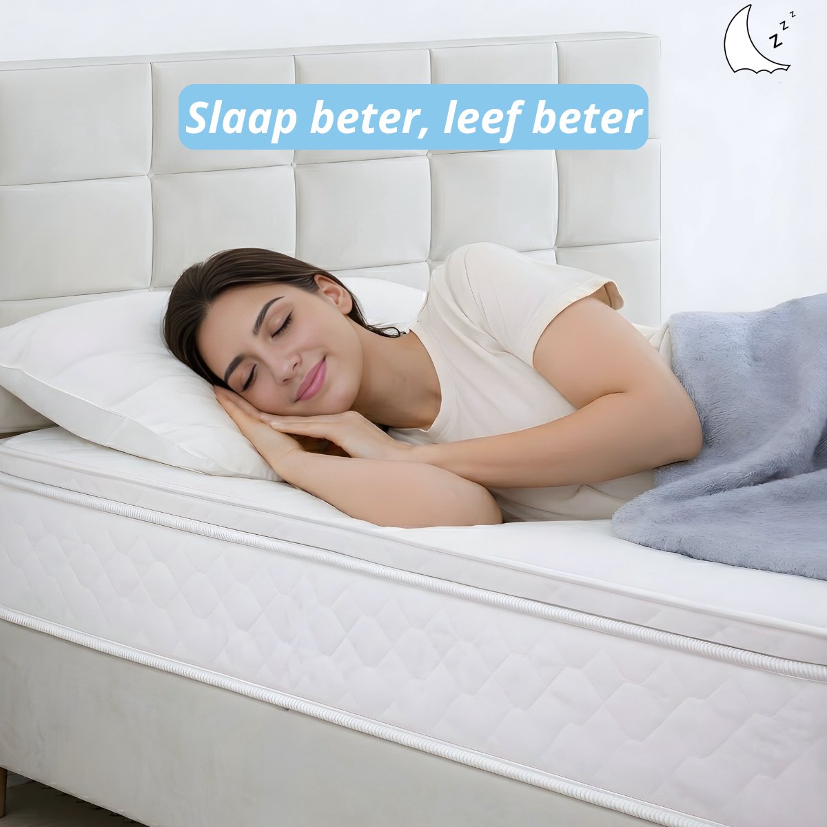 Maan matras Boxspring 160x200 met Opbergruimte - Off-White - afbeelding 2