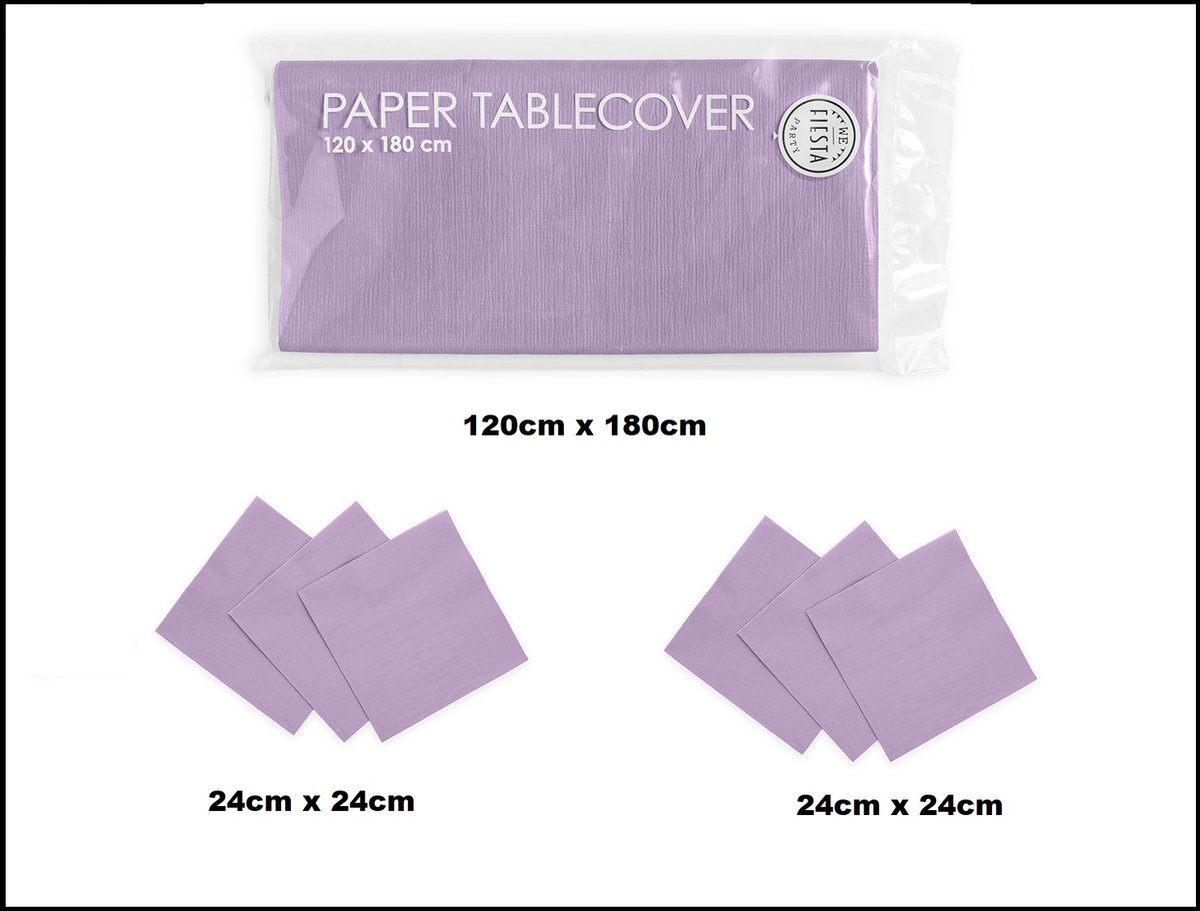 1x Tafelkleed papier lila 120cm x 180cm + 40x Cocktail servetten lila 24cm x 24cm 3 laags