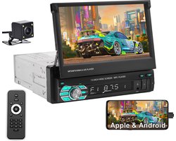 ESSGOO 1Din Autoradio - 7" HD Touchscreen Handmatig Opvouwbaar Scherm - MirrorLink- USB, AUX, TF, FM - Achteruitrijcamera