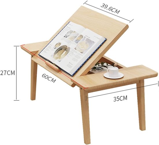 Lage Vloertafel - Opklapbaar Bureau - Picknick Buiten - Verstelbare Hoek - 60x35x27cm - Beige — afbeelding 2