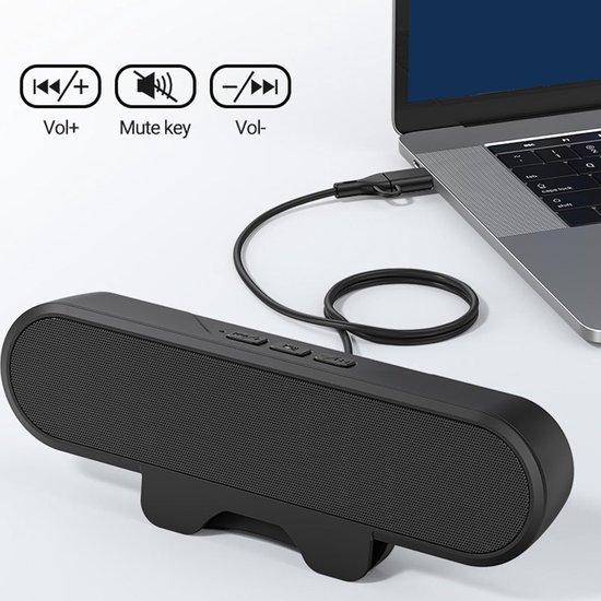 Compacte Soundbar - Desktop Luidspreker - Film en Muziek - Ruimtebesparend Ontwerp - 21 x 8 x 7 cm - Zwart — afbeelding 5