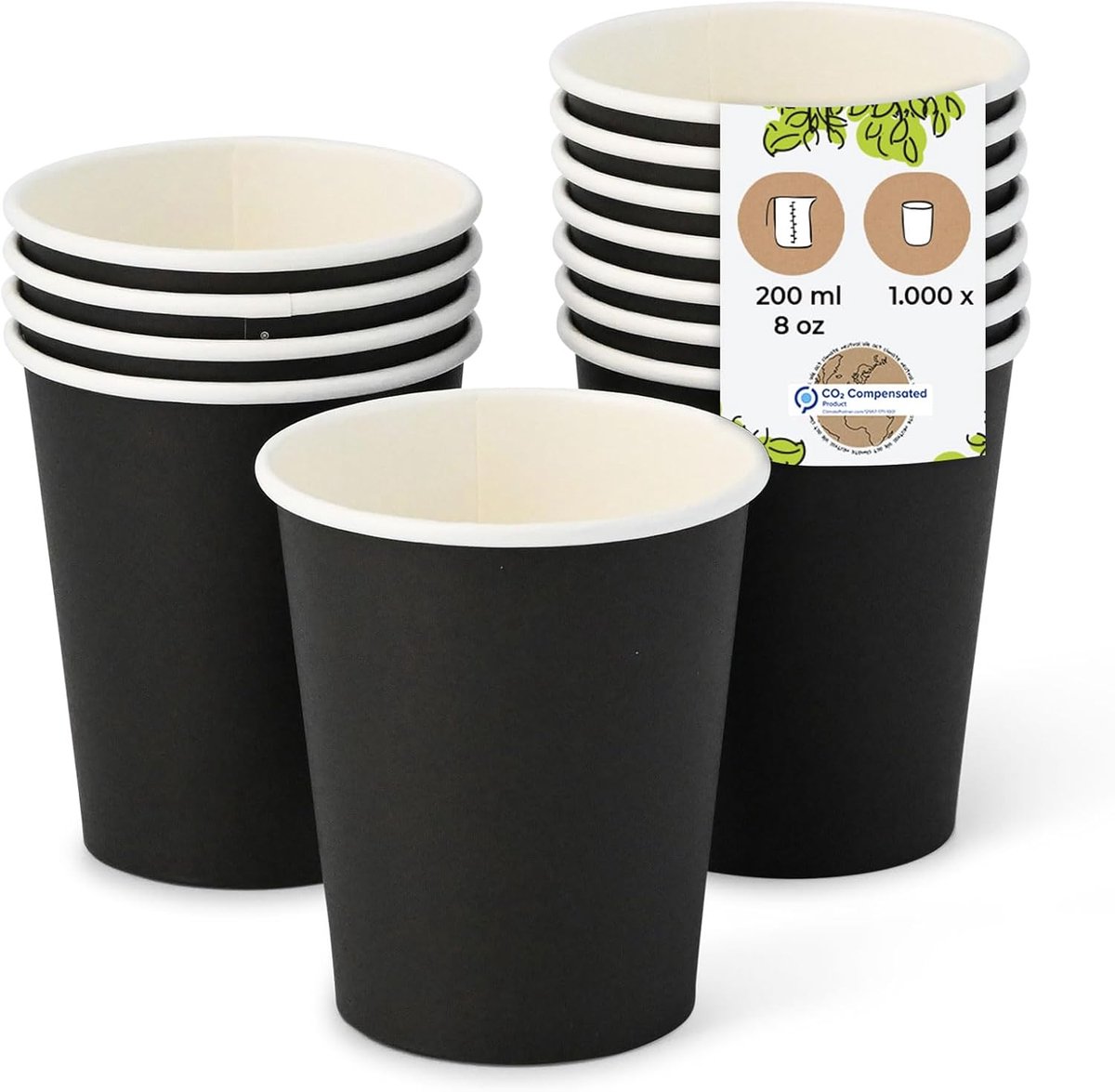 Papieren Mokken - Warme Drankbekers - Koffie To Go - Milieuvriendelijk Karton - 200 ml 1000 Stuks - Zwart