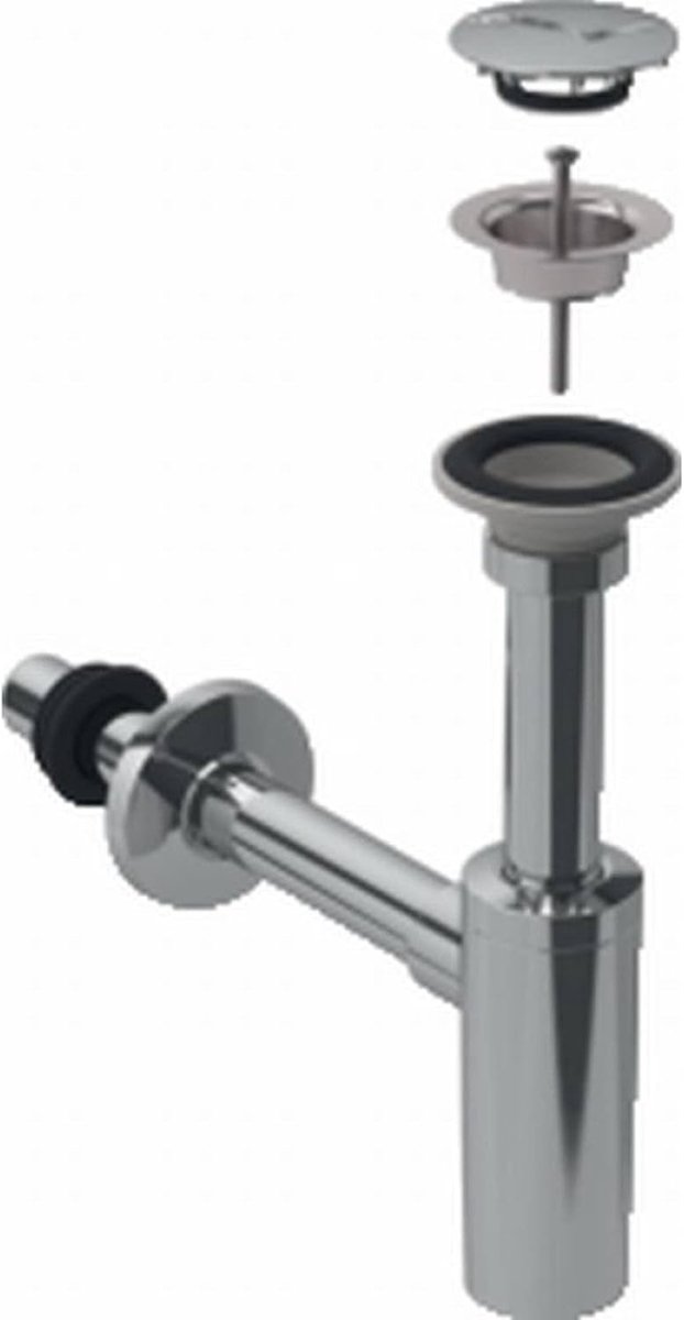Wastafelsifon Met Muurbuis - Afvoerbuis Set - Badkamer Sanitair - Verchroomde Afwerking - 1 1/4 Inch - Chroom