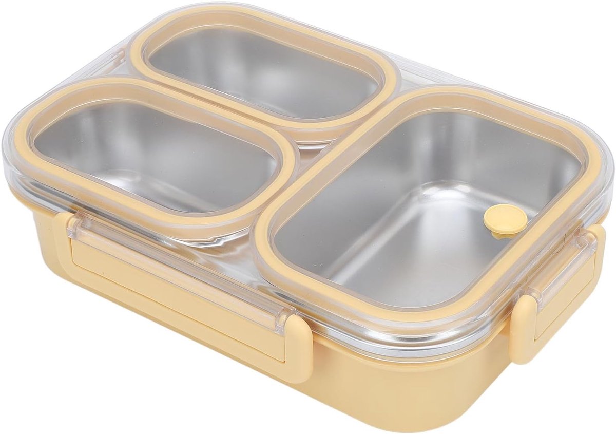 Lunchtrommel 3 Vakken - Bento Box - Gezond Eten - Water Verwarming Mogelijk - 24 x 17 x 6.5 cm