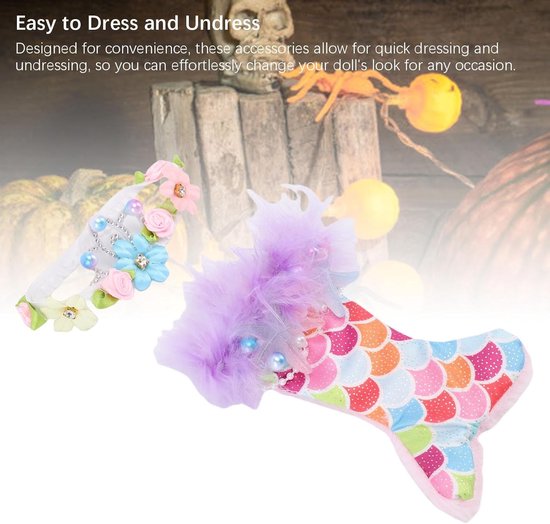 Poppenkleertjes Outfit Set - Prinsessenjurk Hoofdtooi - Poppen aankleden - Vissenstaart ontwerp - 17 cm poppen — afbeelding 3