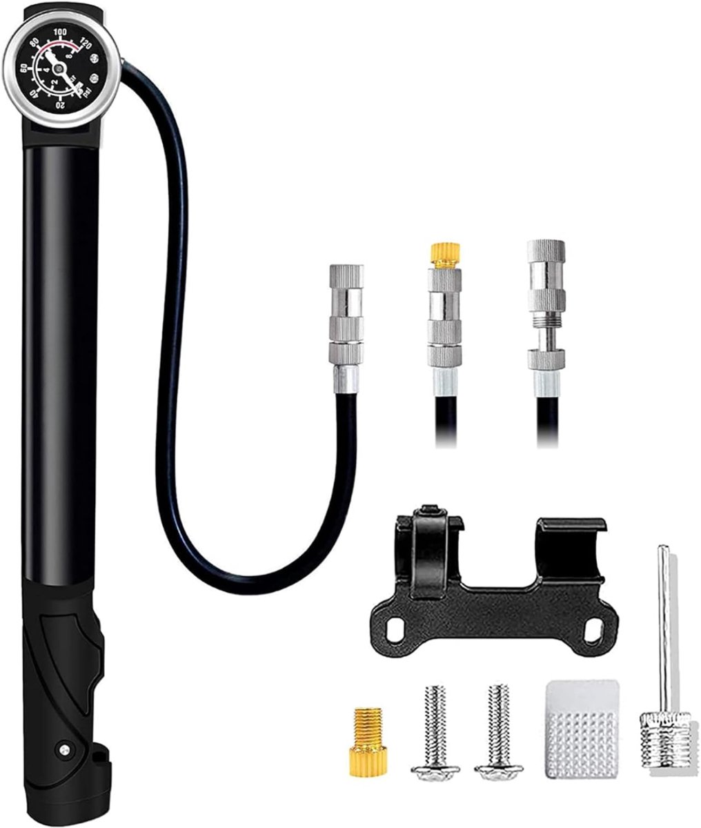 SVN® Fietspomp met Drukmeter - Fietspomp Klein - Fietspomp Handmatig - Zwart - 4cm x 4cm x 28cm