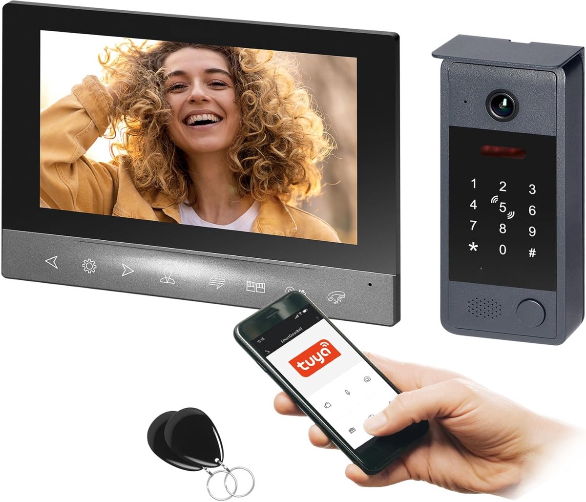 Video Intercom - Huisbeveiliging Deurbel - Toegangscontrole - RFID Code Toetsenbord - 10 Inch Scherm - Zwart