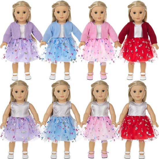 Poppenkleding Set - Jurk en Mantel - Poppen Aankleden - Met Vlinderprint - 43-46 cm Poppen - Blauw — afbeelding 2