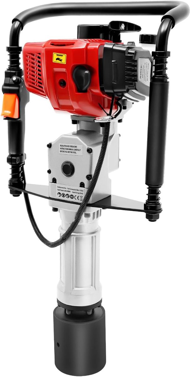 Benzine Paalram - Grondram Machine - Hekwerk Plaatsen - Inclusief 3 Opzetstukken - 52cc 1900W - Zwart Rood Grijs