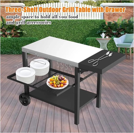Grill Tafel - Buitenkeuken Trolley - Pizza Oven - Drie Plank Opslag - Verrijdbaar Ontwerp — afbeelding 3