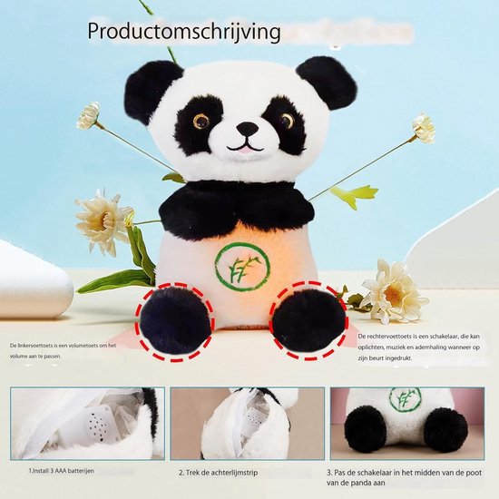 Slapende Panda Knuffel - Zacht Speelgoed - Baby Slaap - Met Muziek Licht - 30cm Groot - Panda — afbeelding 2