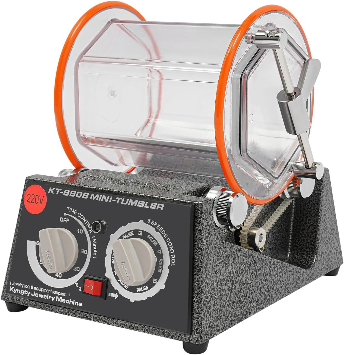 Elektrische Polijstmachine - Sieraden Polijster - Metaal Afwerken - 5 Snelheden Instelbaar - 18x23x24 cm - Zwart Oranje
