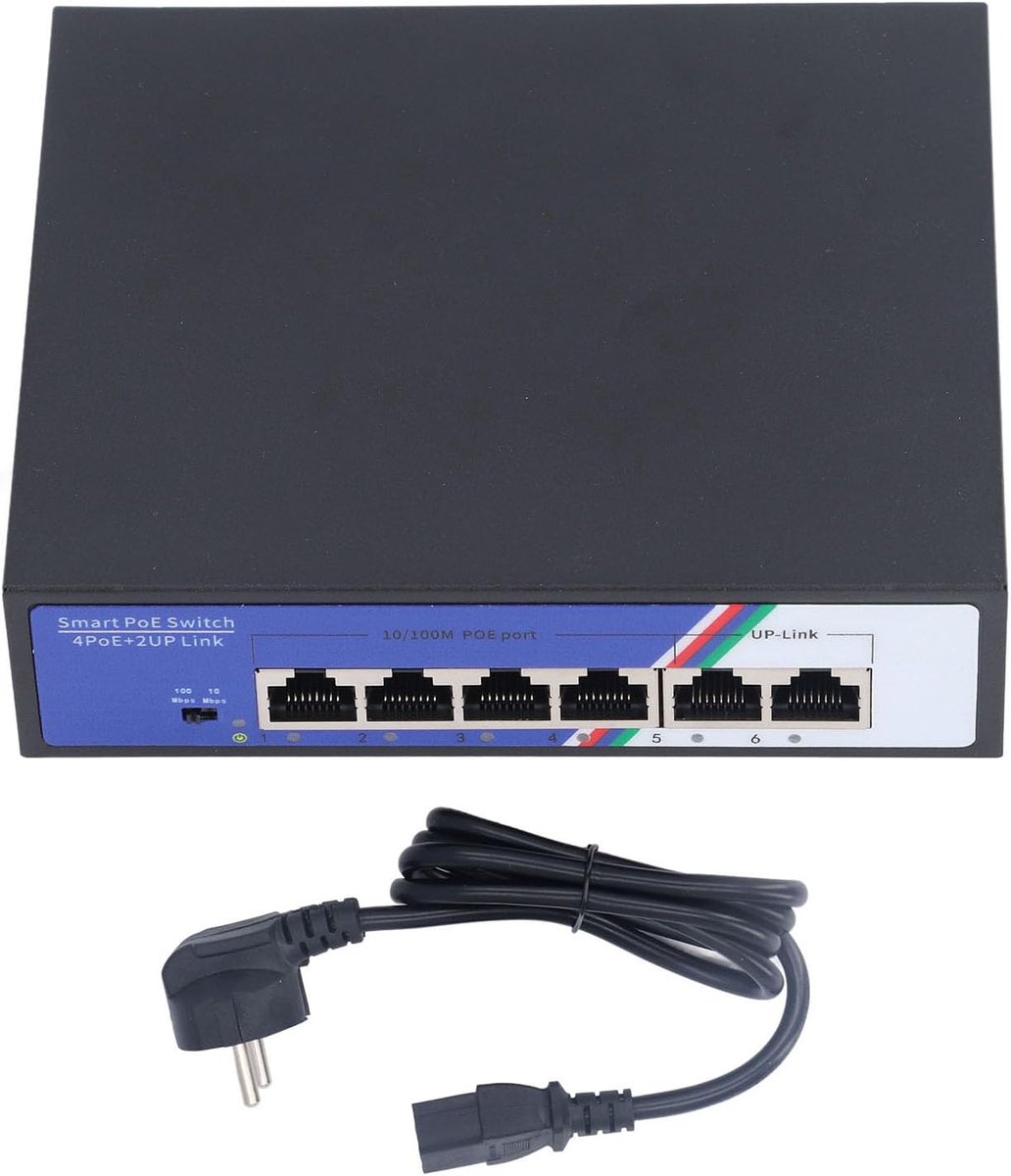 PoE Switch - Ethernet Netwerkswitch - Lokale Bewaking - 250M Uitbreidingsmodus - 12 Gbps Snelheid - Metaal