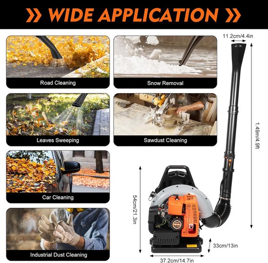 ELVENTO bladblazer benzine rug gedragen - leaf blower - tuin blazer - Rugbladblazer - 63 cc 2-taktmotor 1,8 liter - 6800 tpm — afbeelding 4