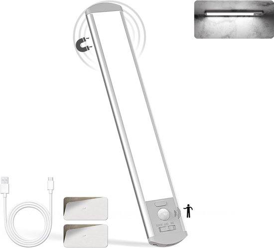 Draadloze Kastverlichting - Bewegingssensor Lamp - Extra Verlichting - Oplaadbaar Dimbaar - 24 cm Lengte - Grijs