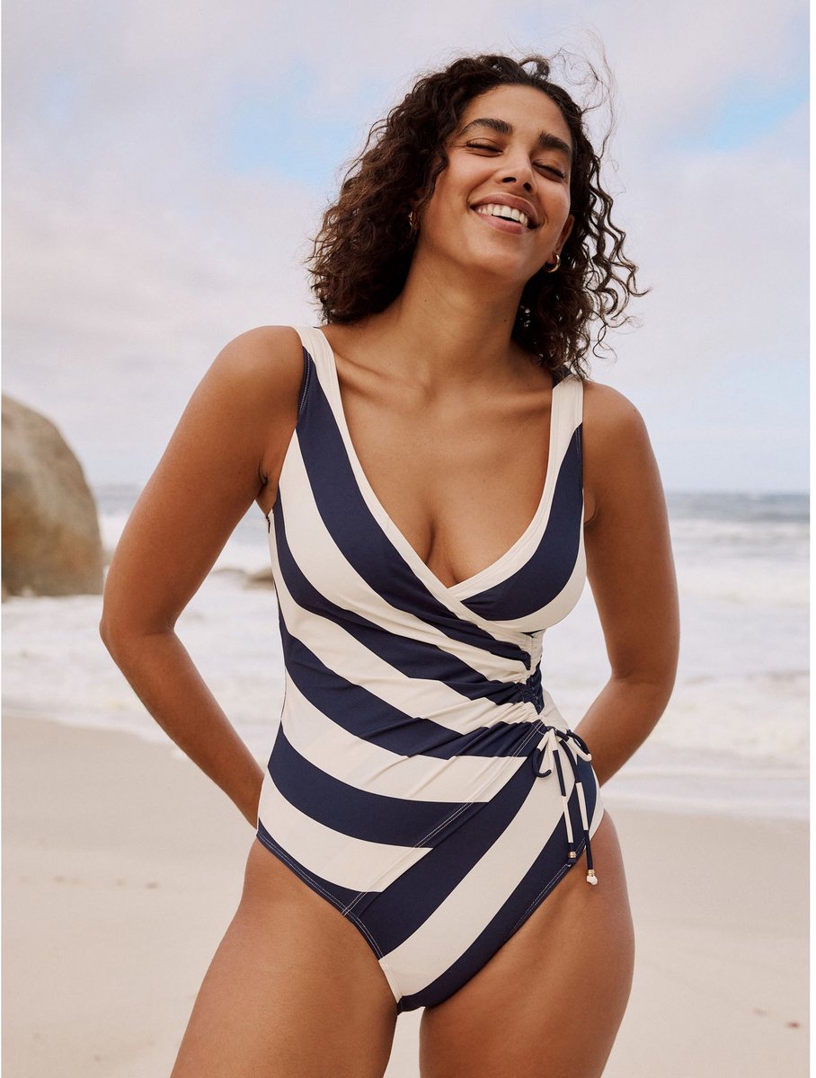 Next Dames - Badpak met vormgevende zijrimpeling en buikcorrectie - Blauw Navy/Cream