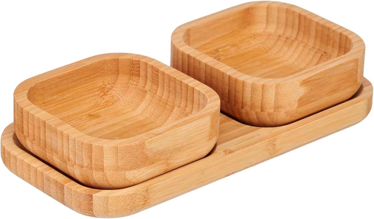 Bamboe Snackset - Aperitief Kommen - Borrelen & Delen - 3-Delig Ontwerp - 23 x 23 x 11 cm
