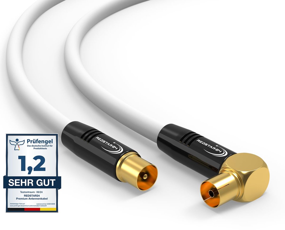Antennekabel - TV Kabel Coax - Signaal Ontvangen - 90 Graden Hoek - 15 Meter - Wit