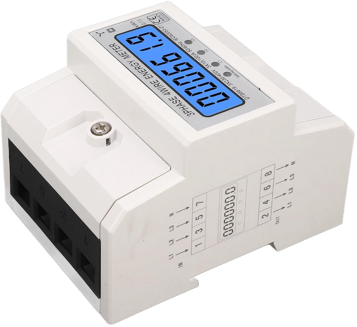 3-fase Elektriciteitsmeter - Digitale Energiemeter - Energie Verbruik Meten - LCD Scherm 100A - 230V 400V - Grijs
