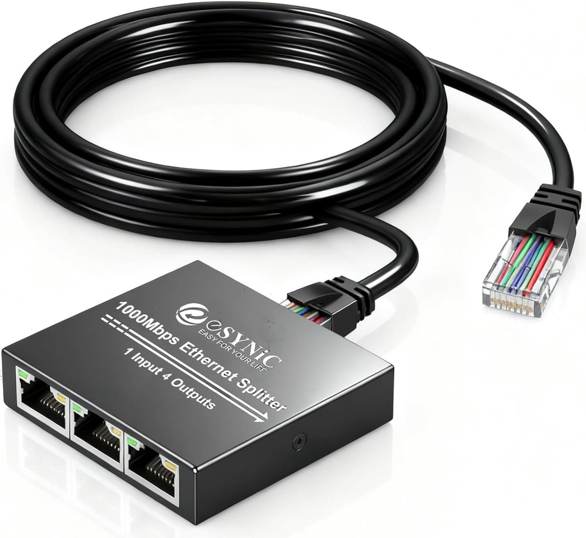 Ethernet Splitter - Netwerkverdeler 4 Poorten - Internet Uitbreiden - Gigabit Snelheid 1000 Mbps - 6x5.7x1.55 cm - Zwart