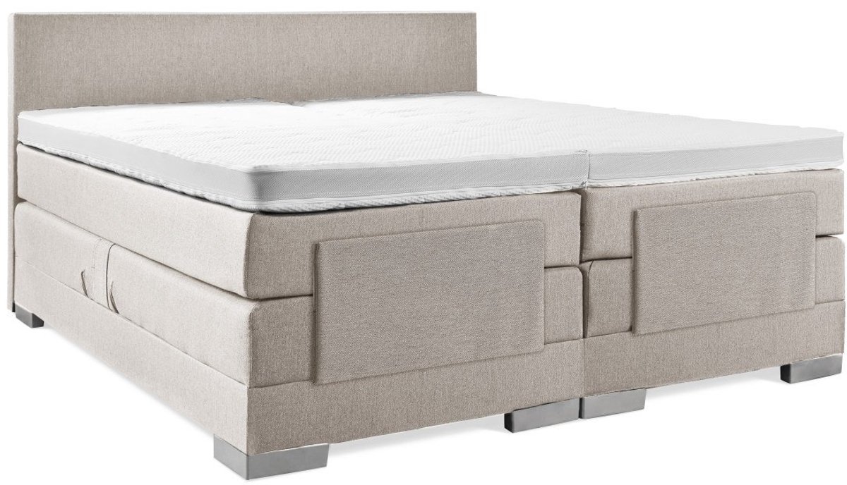 Soft bedden Elektrische Boxspring - 90x190 - Incl. Glad hoofdbord - Beige met plint