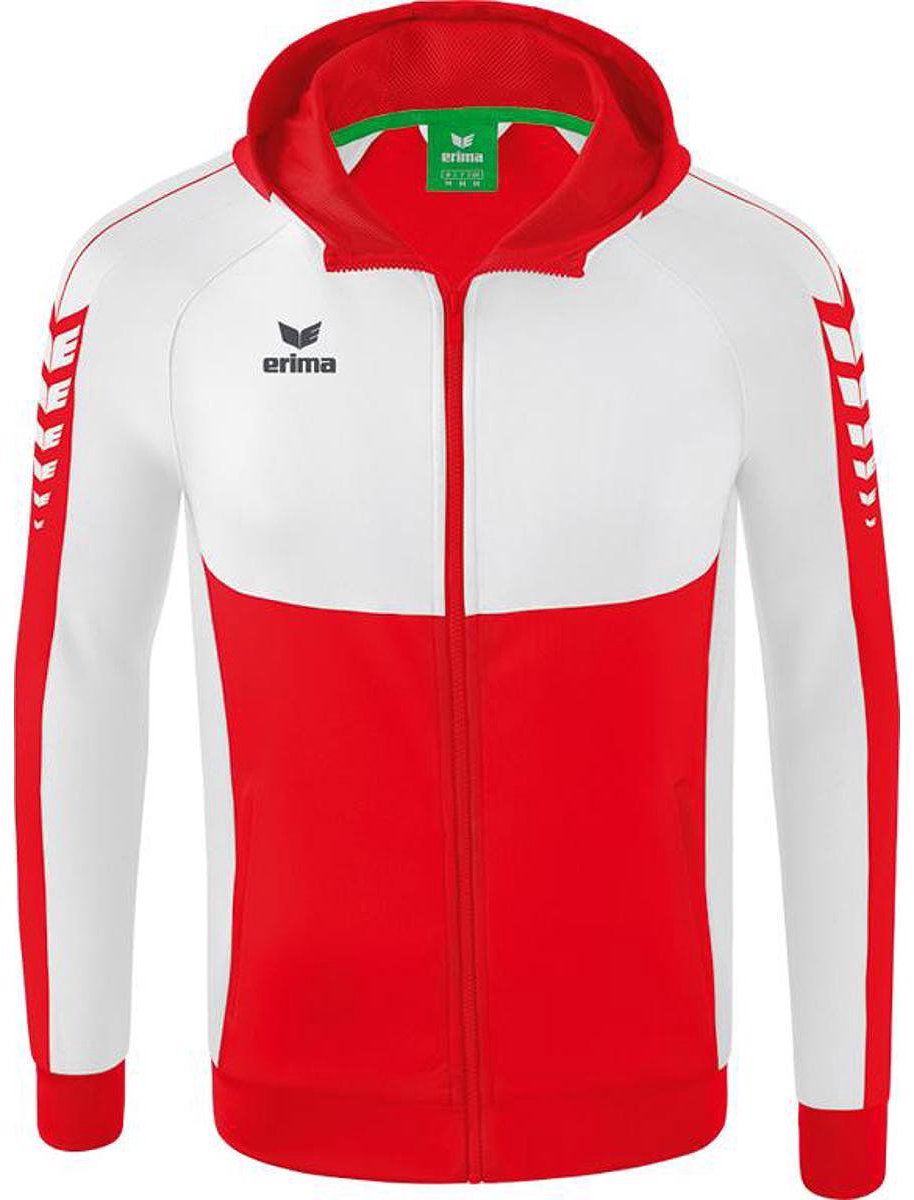 Erima Six Wings Trainingsjack Met Capuchon Kinderen - Rood / Wit | Maat: 128