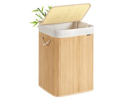 SONGMICS - Wasmand - Wasmand van Bamboe met Deksel - Opvouwbaar - Uitneembare Waszak - Met Handgrepen