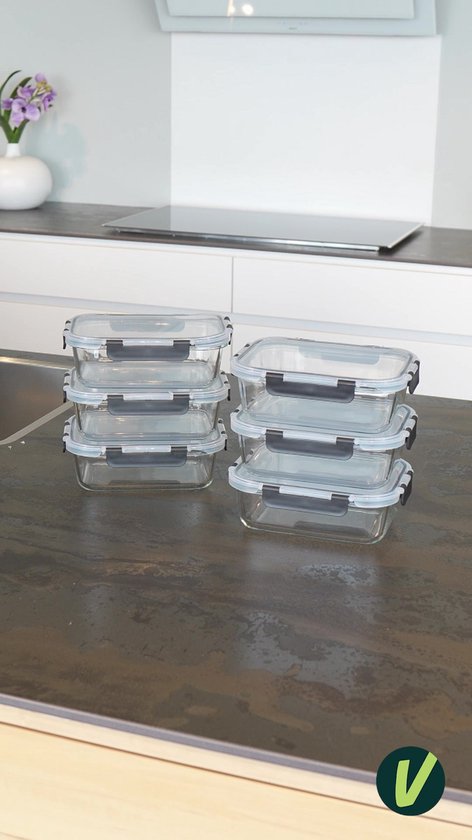 Vivid Green Récipients de Prep de repas – Set de Boîtes de conservation avec couvercle – Micro-ondes – Récipients de congélation – Hermétique – 1 L – Glas – 6 pièces